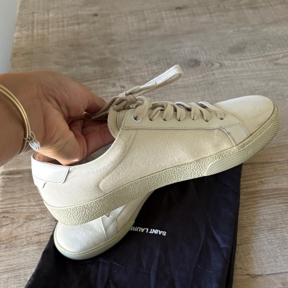 Saint Laurent Off-White Canvas Sneakers - Picture 4 of 7